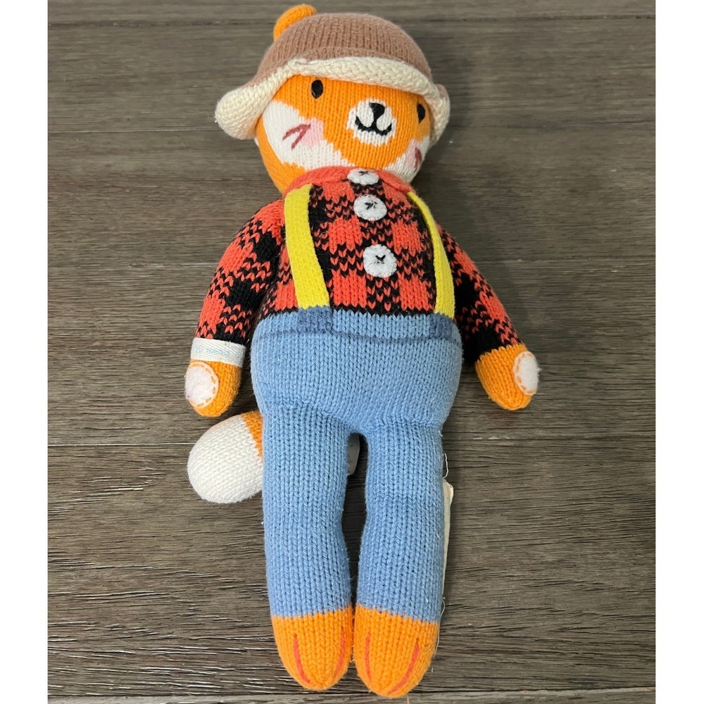Cuddle + Kind Fox Knit Doll Plush Toy Lumberjack Orange Plaid Red 13" Small